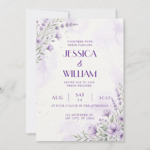 Lavender Floral Watercolor Wedding Invitation