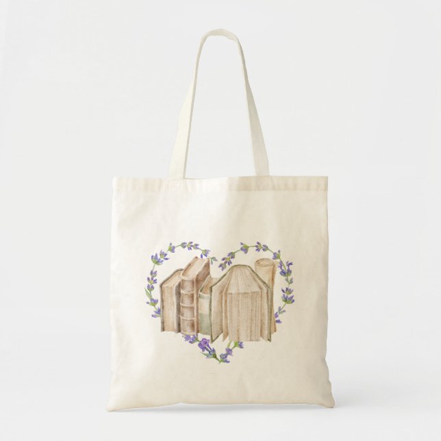 Lavender Floral Watercolour Book Lovers Heart  Tot Tote Bag (Front)