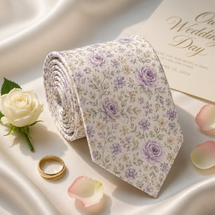 Lavender Floral Wedding Groom and Groomsmen Gift Tie