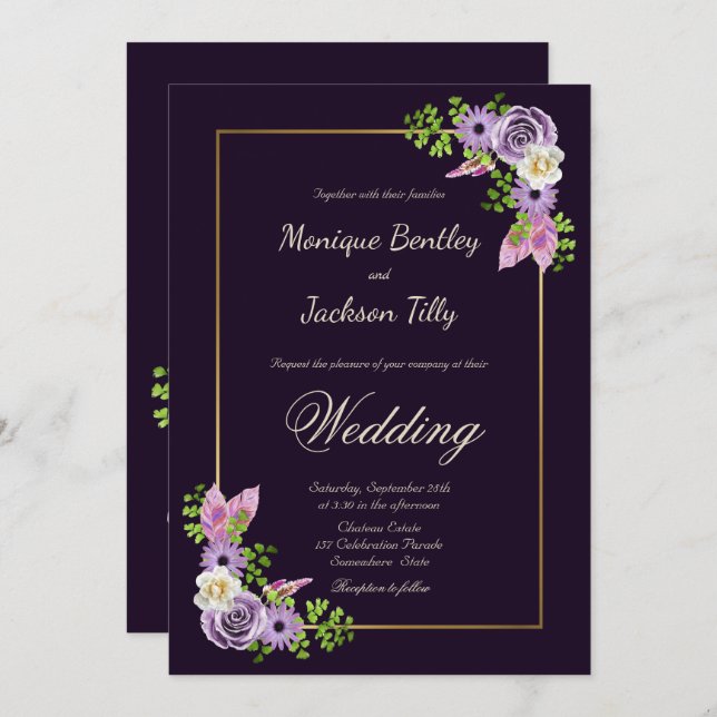 Lavender Floral Wedding Invitation (Front/Back)