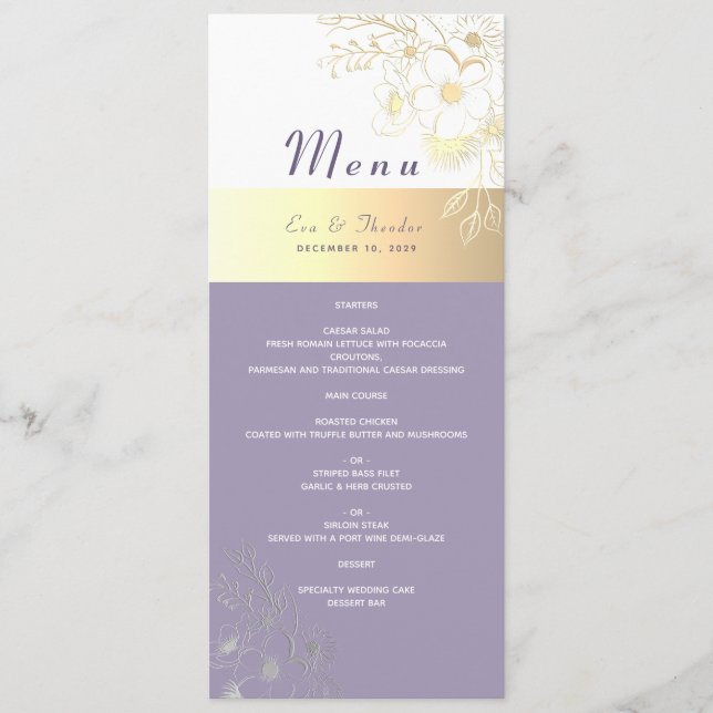 Lavender Floral Wedding Menu (Front)