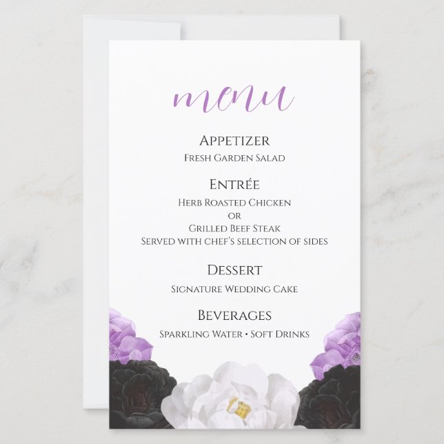 Lavender Floral Wedding Menu Card (Front)