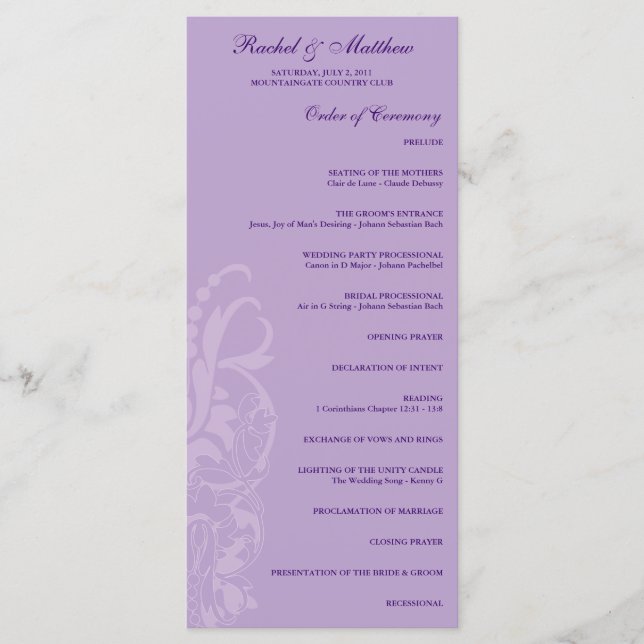 Lavender Floral Wedding Program Programme (Front)