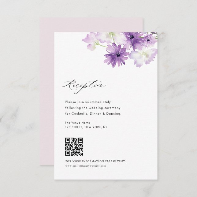 lavender floral wedding reception card (Front/Back)