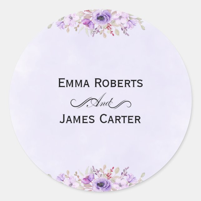 Lavender Floral Wedding Stickers - Elegant (Front)