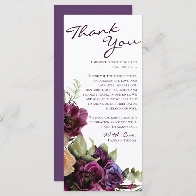 Lavender Floral Wedding Thank You Place Card (Front/Back)