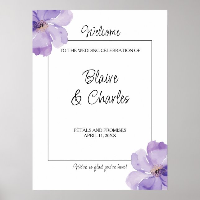 Lavender Floral Wedding Welcome Poster Sign (Front)