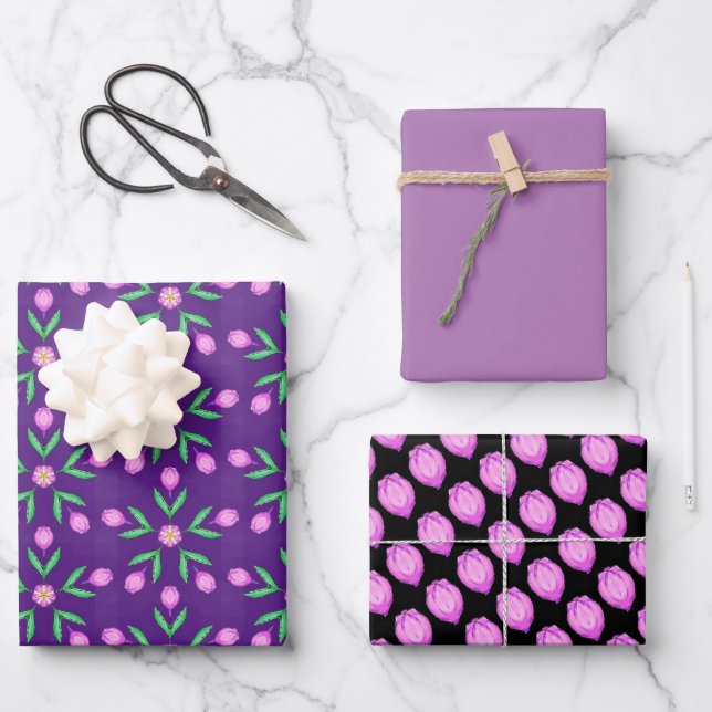 Lavender Floral Wrapping Paper Sheets (Front)