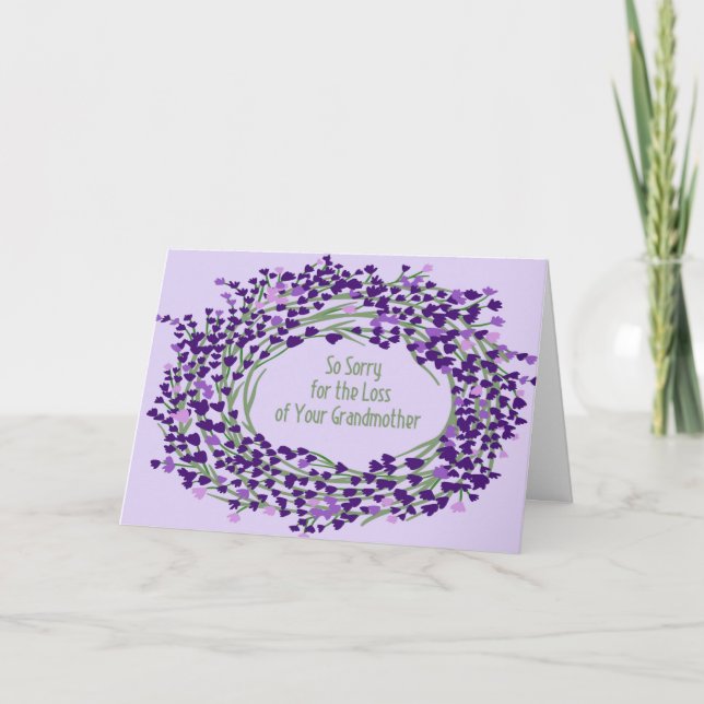 Lavender Floral Wreath for Loss of Grandmother Card (Front)