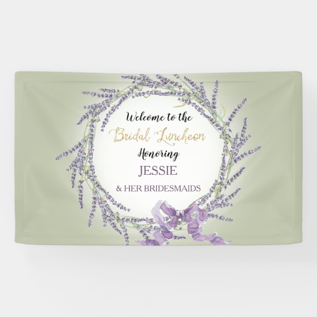 Lavender Floral Wreath Sage Green Bridal Luncheon Banner (Horizontal)