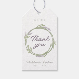 Lavender Floral Wreath Thank You Tag For Baptism