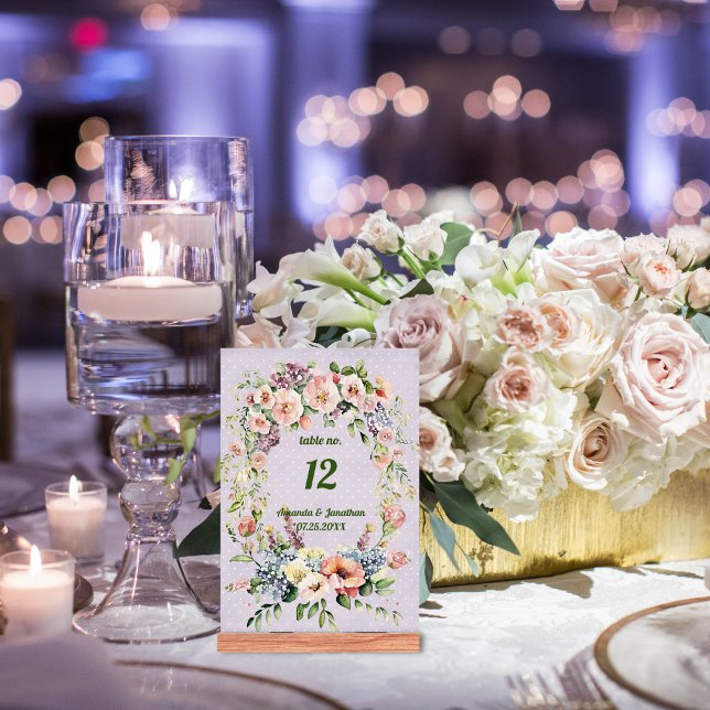 Lavender Floral Wreath Wedding Table Card Number (Creator Uploaded)