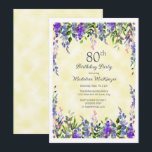 Lavender Floral Yellow 80th Birthday Party  Invitation<br><div class="desc">Pretty and feminine lavender watercolor floral on yellow women's 80th birthday party invitation. Contact me for assistance with your customisations or to request additional matching or coordinating Zazzle products for your party.</div>