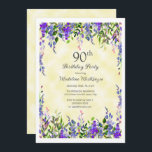 Lavender Floral Yellow 90th Birthday Party  Invitation<br><div class="desc">Pretty and feminine lavender watercolor floral on yellow women's 90th birthday party invitation. Contact me for assistance with your customisations or to request additional matching or coordinating Zazzle products for your party.</div>