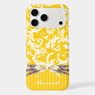 Lavender Floral Yellow Gold Bow Damask iPhone