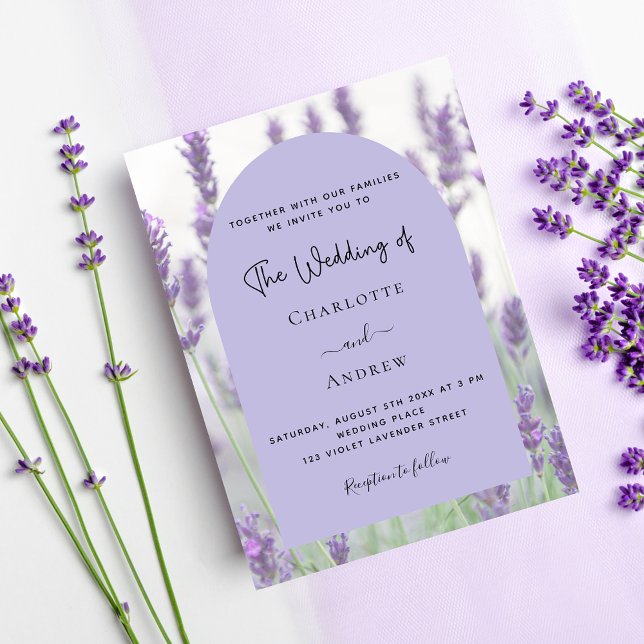 Lavender florals arch budget wedding invitation (Creator Uploaded)