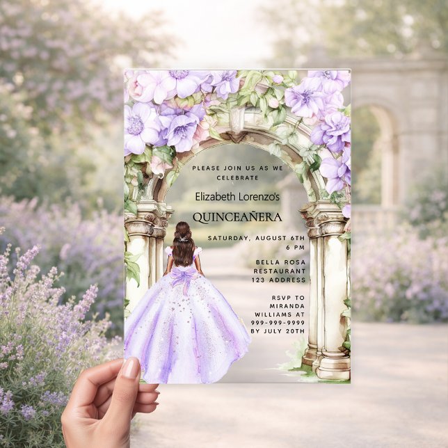 Lavender florals arch dress clear Quinceanera Acrylic Invitations (Creator Uploaded)