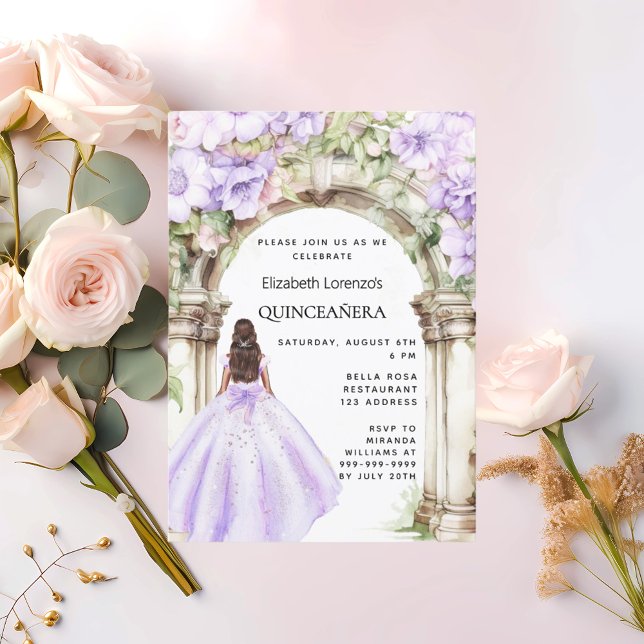 Lavender florals arch dress Quinceanera Invitation (Creator Uploaded)