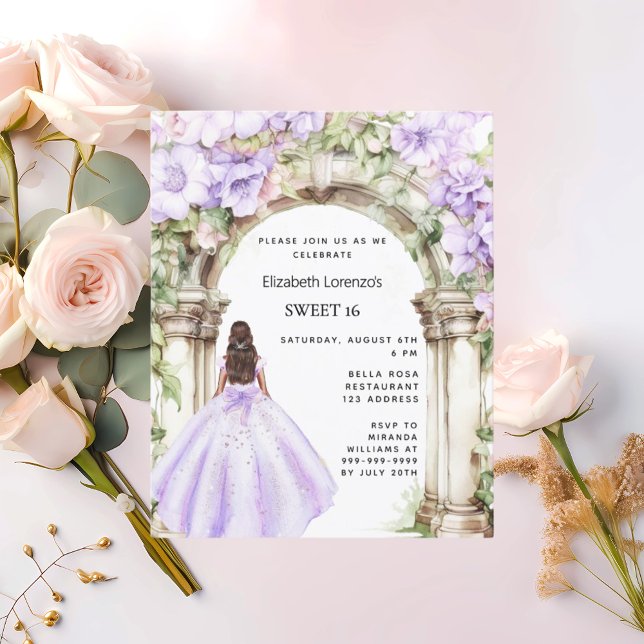 Lavender florals arch dress Sweet 16 invitation (Creator Uploaded)