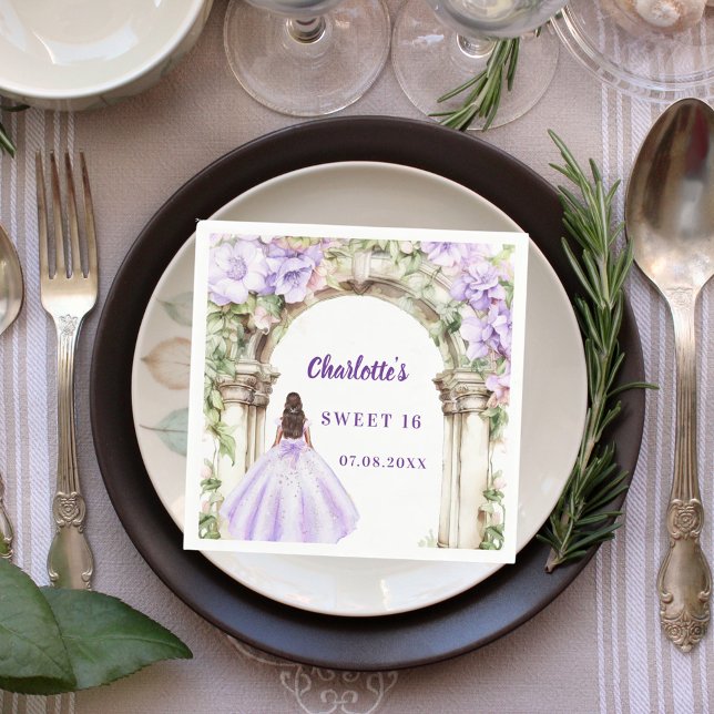 Lavender florals arch dress Sweet 16 Napkin (Creator Uploaded)