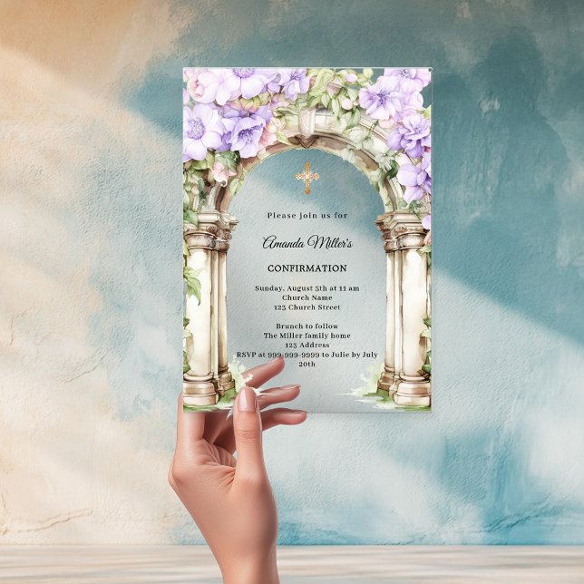 Lavender florals arch girl Confirmation clear Acrylic Invitations (Creator Uploaded)