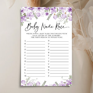 Lavender Florals Baby Name Race Baby Shower Game