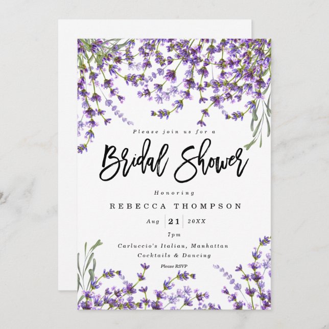 lavender florals boho modern bridal shower invitation (Front/Back)