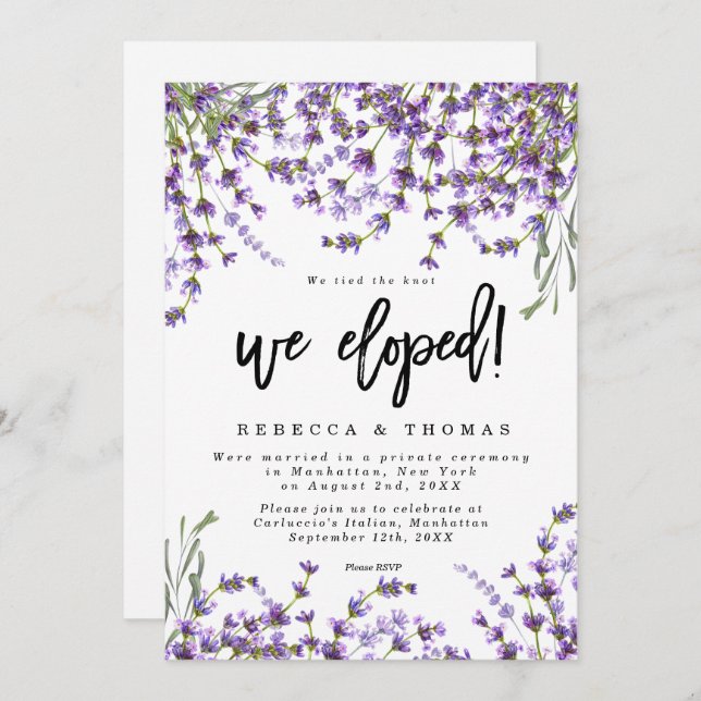 lavender florals boho modern we eloped invitation (Front/Back)