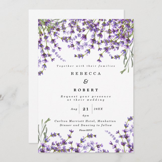 lavender florals boho modern wedding invitation (Front/Back)