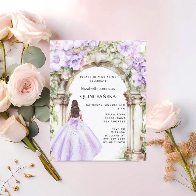 Lavender florals dress arch Quinceanera invitation (Creator Uploaded)