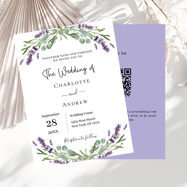 Lavender florals greenery QR RSVP luxury wedding  Invitation (Creator Uploaded)