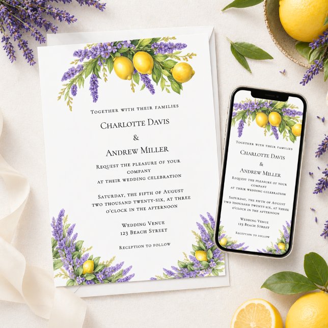 Lavender florals lemons wedding  invitation (Creator Uploaded)
