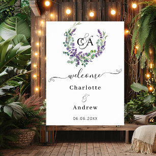 Lavender florals monogrammed welcome wedding sign