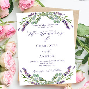 Lavender florals purple script wedding invitation