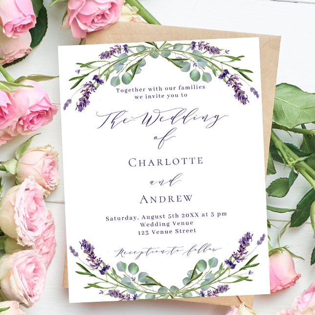 Lavender florals purple script wedding invitation (Creator Uploaded)