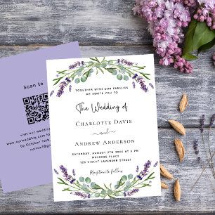 Lavender florals QR RSVP budget wedding invitation