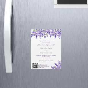 Lavender florals QR RSVP details luxury wedding Magnetic Invitation