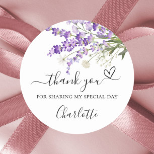 Lavender florals thank you heart classic round sticker