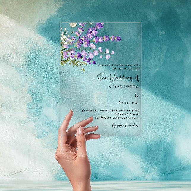 Lavender florals violet clear wedding  acrylic invitations (Creator Uploaded)