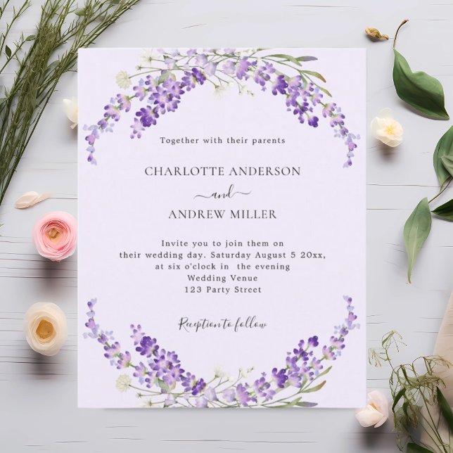 Lavender florals violet evening wedding invitation (Creator Uploaded)