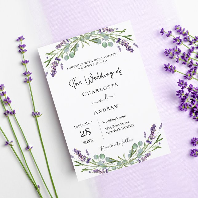 Lavender florals violet greenery wedding  invitation (Creator Uploaded)