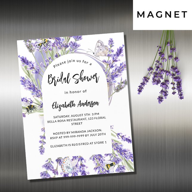 Lavender florals violet luxury bridal shower magnetic invitation (Creator Uploaded)