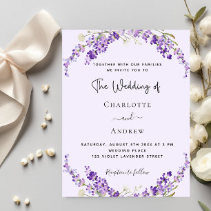 Lavender florals violet wedding invitation