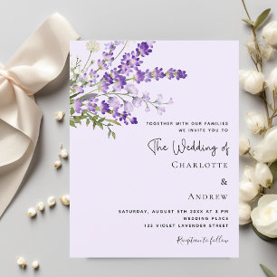 Lavender florals violet wedding invitation