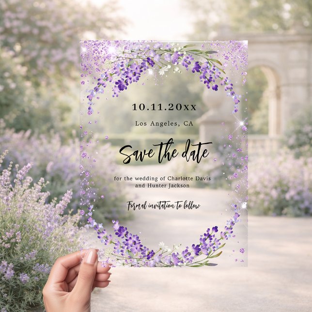 Lavender florals wedding Save the Date card Acrylic Invitations (Creator Uploaded)