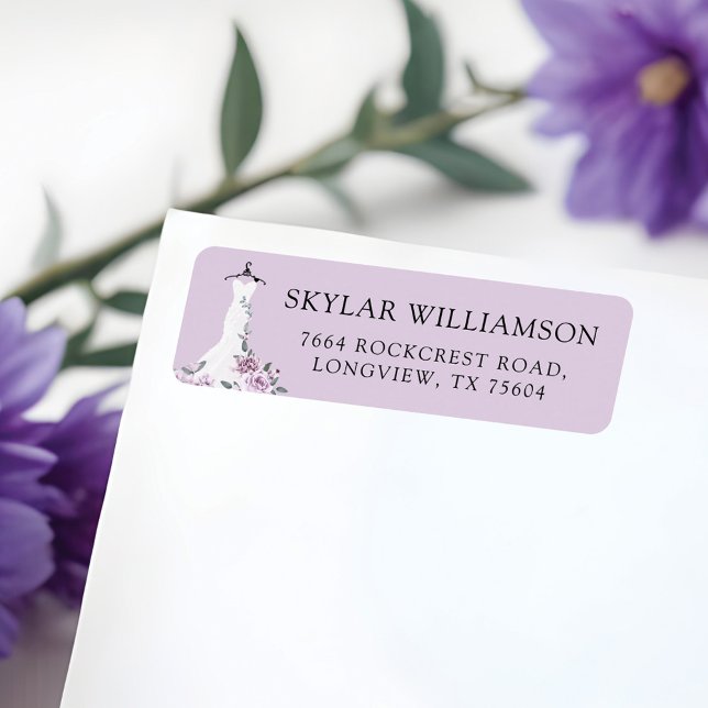 Lavender Florals White Wedding Dress Bridal Shower (Lavender Florals White Wedding Dress Bridal Shower Label)
