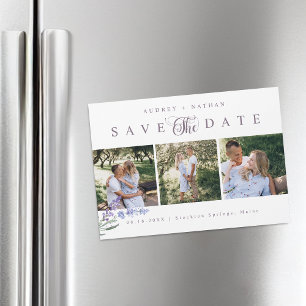 Lavender Flower 3 Photos Save The Date Magnet Card