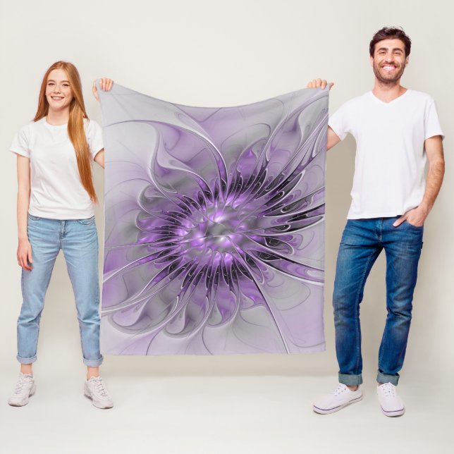 Lavender Flower Dream Modern Abstract Fractal Art Fleece Blanket (In Situ)