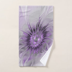Lavender Flower Dream Modern Abstract Fractal Art Hand Towel