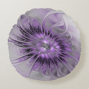 Lavender Flower Dream Modern Abstract Fractal Art Round Cushion